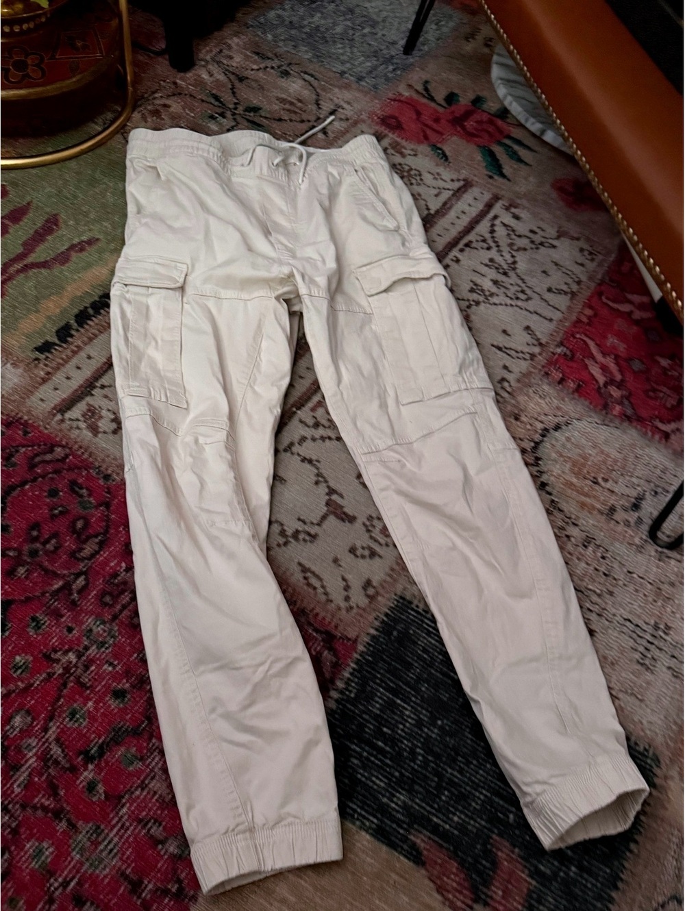 H and M slim fit cargo pants khaki utility pockets elastic